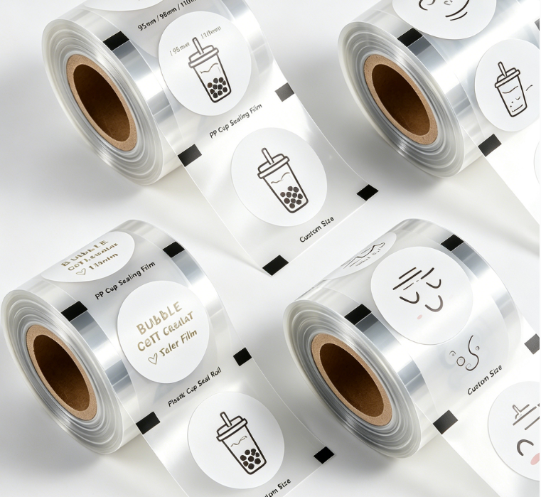 PP-Becherversiegelungsfolienrolle, individuell bedruckte Bubble Tea Cup-Versiegelungsfolie 95/98/110 mm