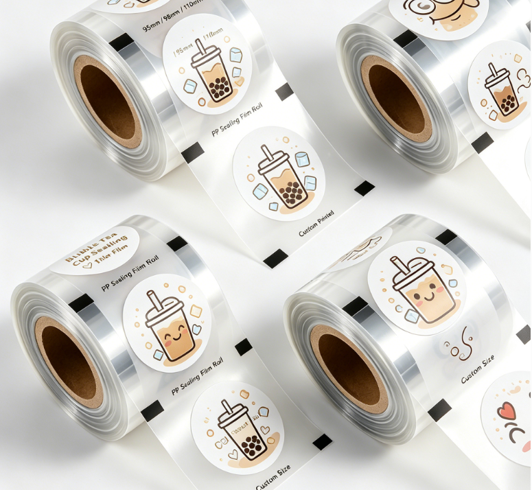 PP-Becherversiegelungsfolienrolle, individuell bedruckte Bubble Tea Cup-Versiegelungsfolie 95/98/110 mm