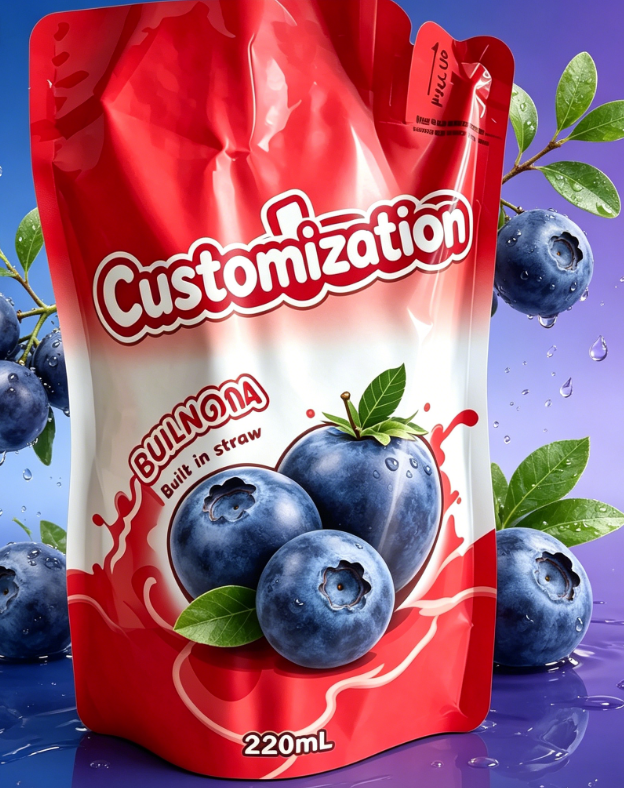 Individuell bedruckte integrierte Strohhalmbeutel 220 ml für Saft-Frucht-Püree-Getränke