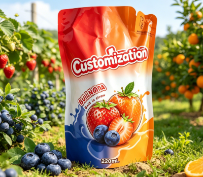 Individuell bedruckte integrierte Strohhalmbeutel 220 ml für Saft-Frucht-Püree-Getränke