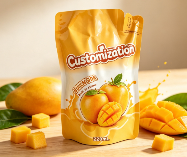Multi-Geschmacksrichtungen, 220 ml, integrierte Strohhalm-Quetschbeutel, individuelle Verpackungsbeutel für Fruchtpüree und Saft
