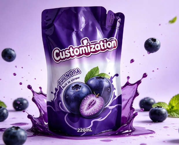 Multi-Geschmacksrichtungen, 220 ml, integrierte Strohhalm-Quetschbeutel, individuelle Verpackungsbeutel für Fruchtpüree und Saft